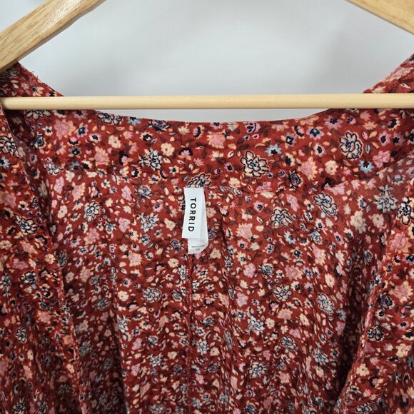 Torrid Red Floral Open Viscose Open Ruana Kimono Boho Cardigan Size 1x/2x - Picture 11 of 15